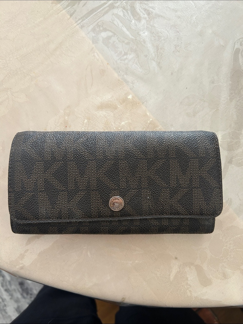 Michael Kors Brown Signature Monogram Foldover Wallet